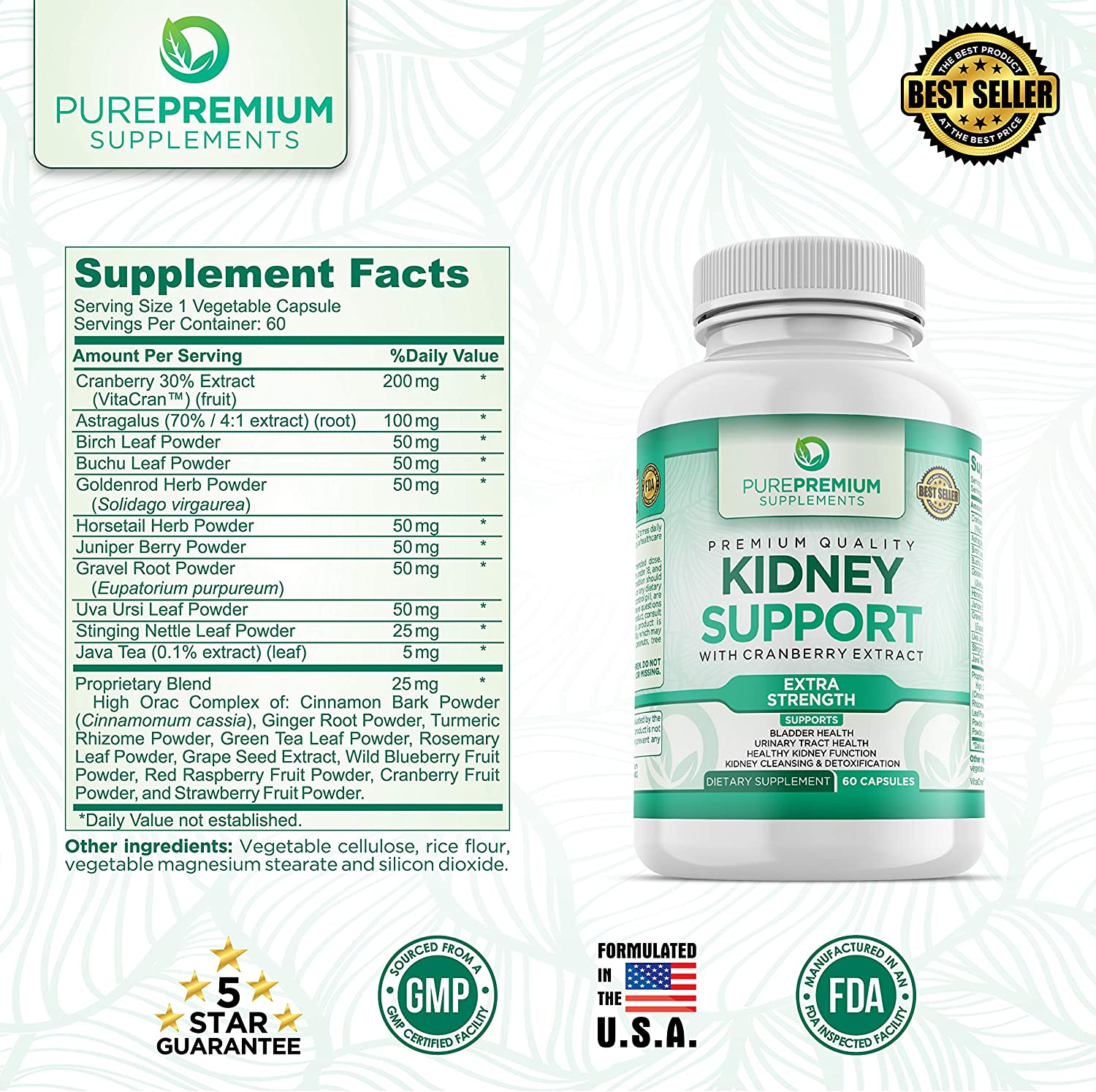 Premium Kidney Support Supplement - 60 Caps by PurePremium 